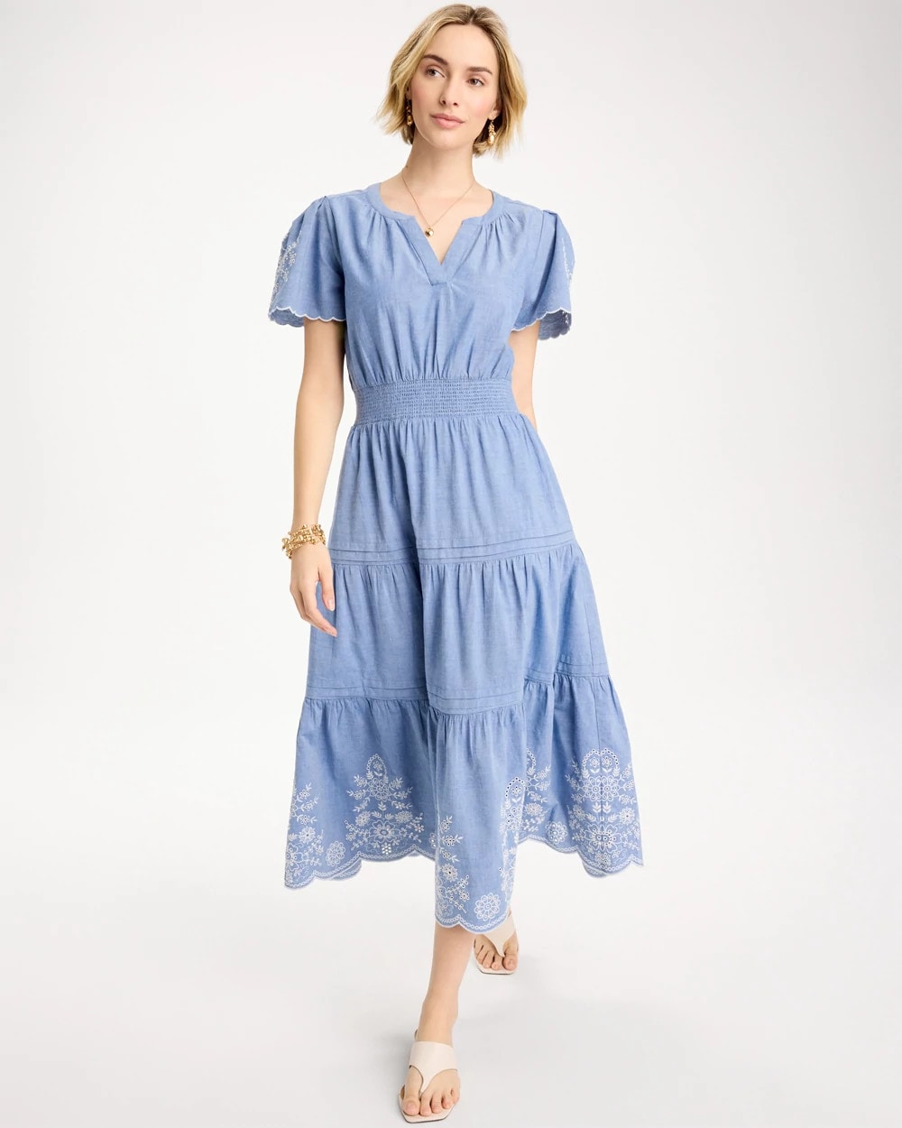 Chico's For Sale - Chambray Embroidered Dress