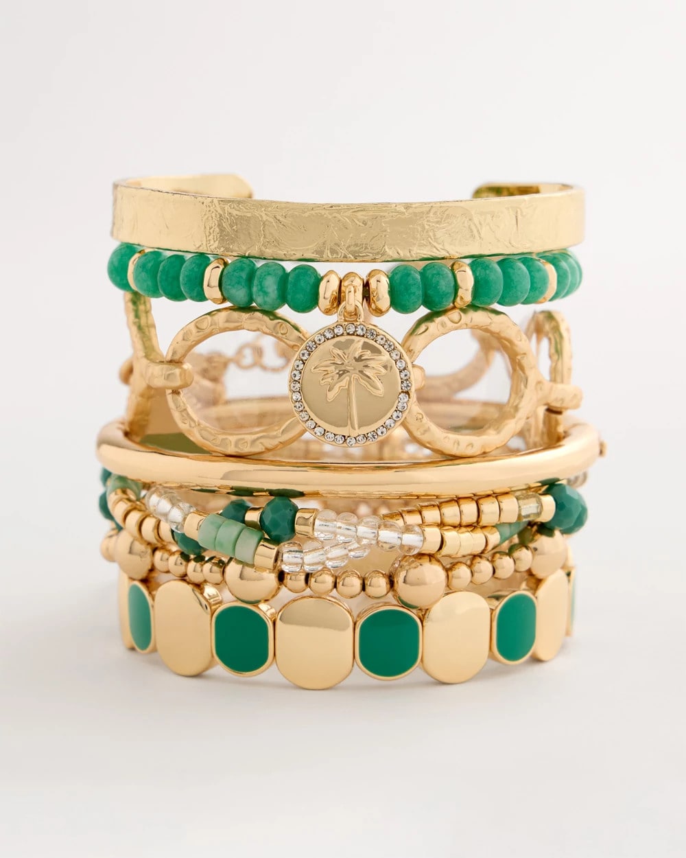 Chico's Discount - Green Goldtone Glam Stretch Bracelet