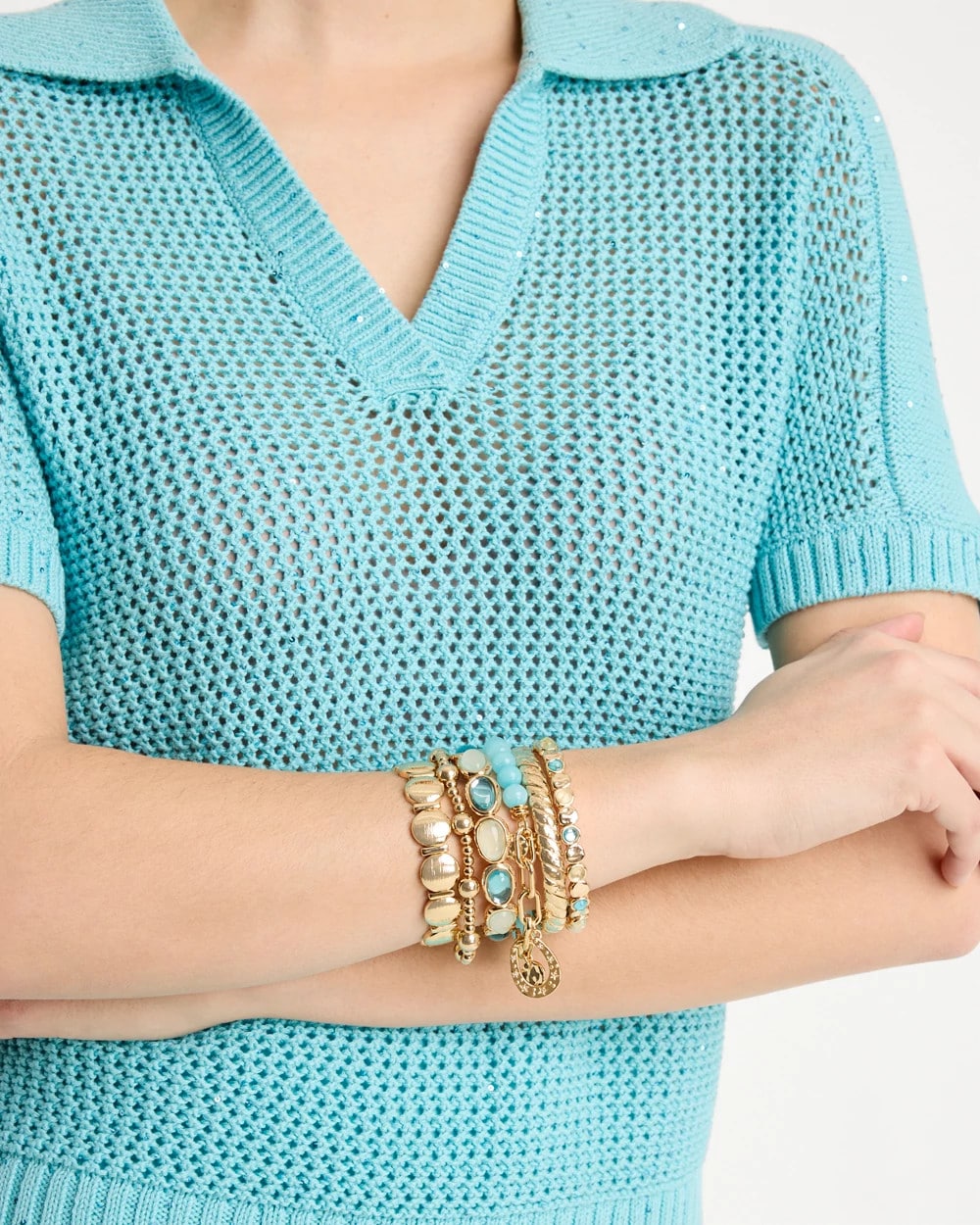 Chico's Outlet - Jade Stone Link Charm Bracelet