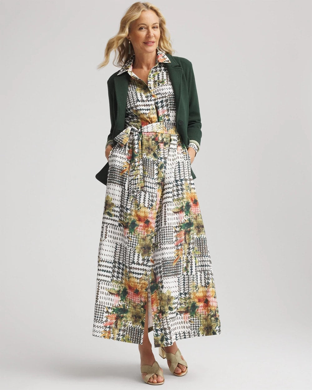 Chico's Discount - Artisanal Floral Print  Maxi Shirtdress