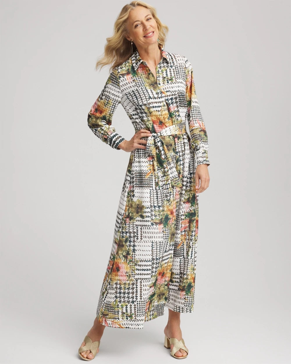 Chico's / Artisanal Floral Print  Maxi Shirtdress