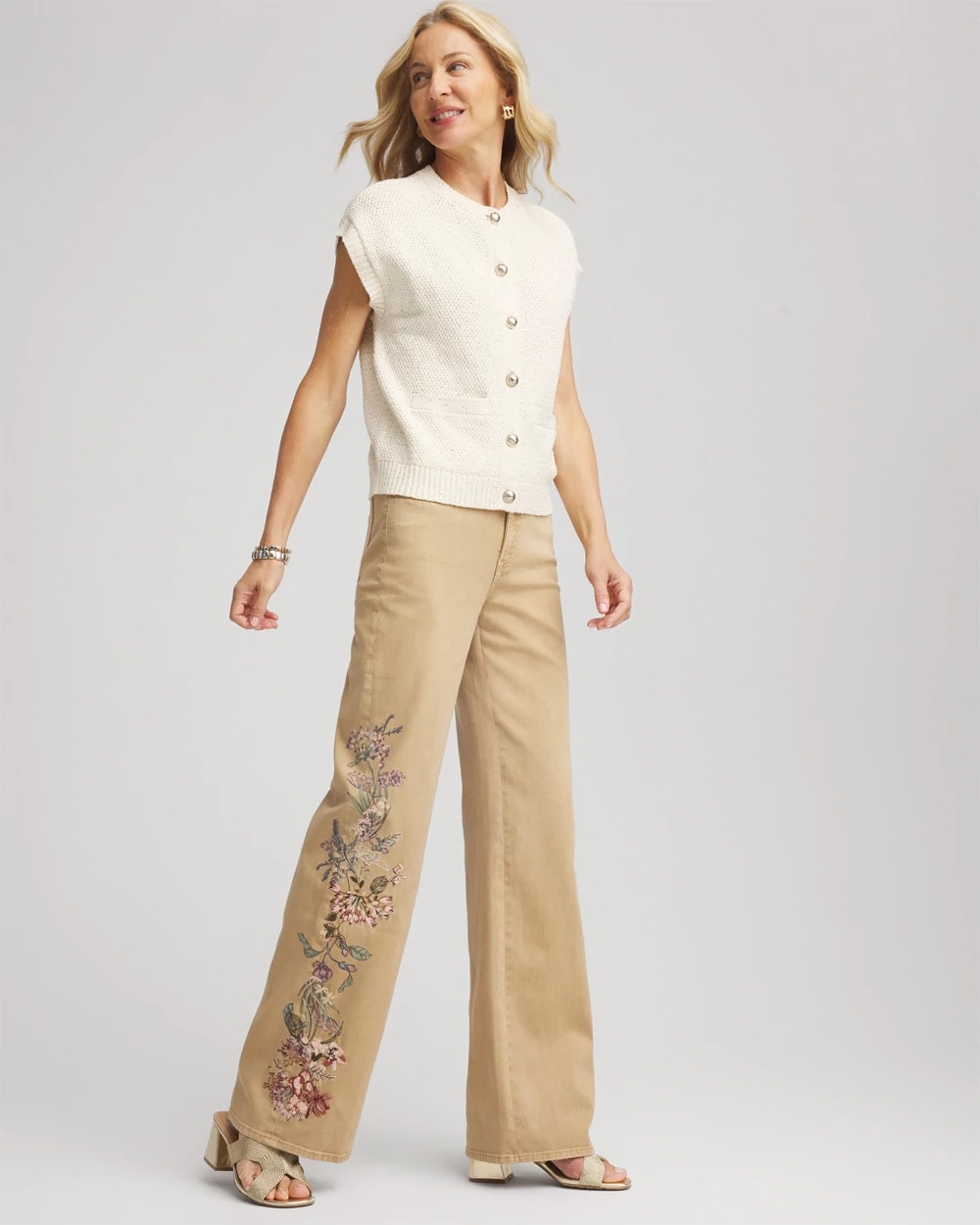 Chico's For Sale - Embroidered High-Rise Wide-Leg Jeans
