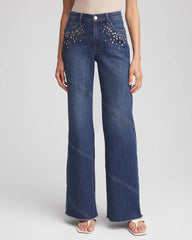 Chico's Online - Embellished Frayed Flared-Leg Jeans